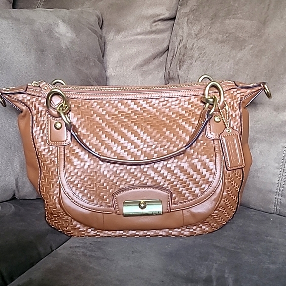 Coach Kristin EUC Rare Tan Brown Woven Leather Bag  F23048 - Picture 1 of 12